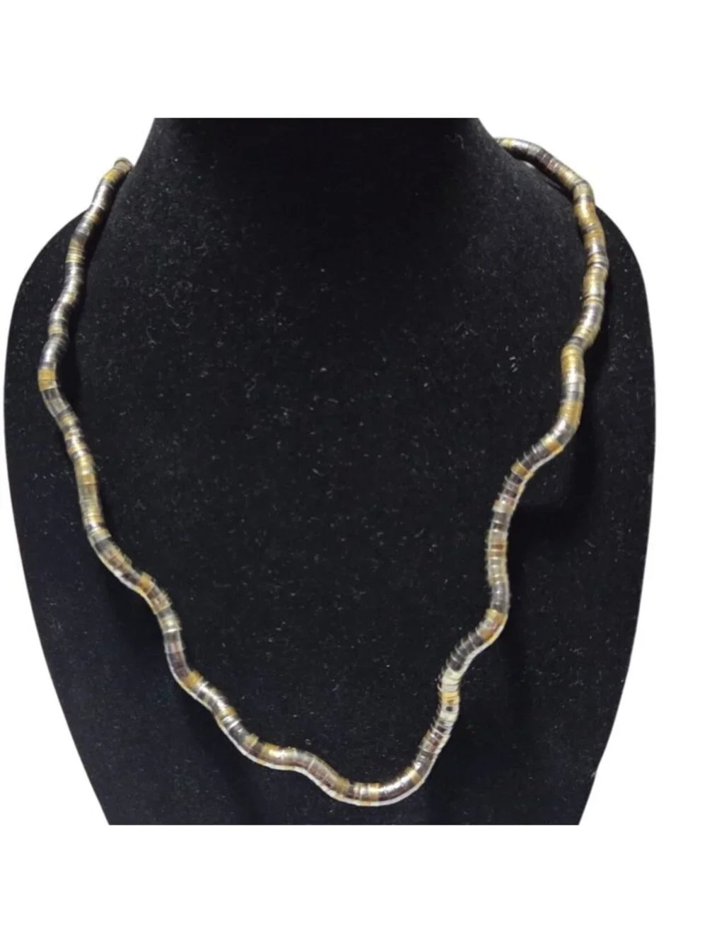 Bendable Poseable Metallic Necklace Gold Silver Tone Circular Discs Statement